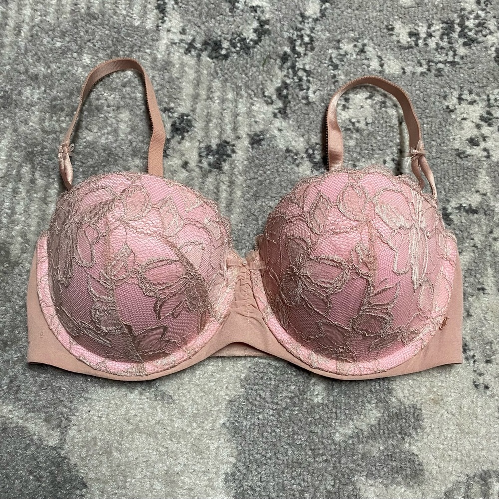 Victoria’s Secret Love Nude Lace Light Pink Underlay Balconet Pushup Demi Bra